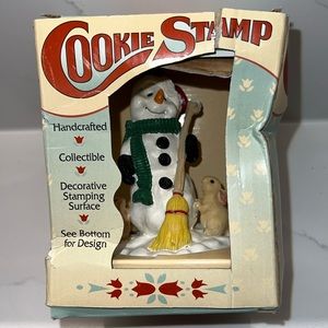 Vtg Fox Run Craftsmen #6931 Snowman in Hat w/Critters Terracotta Cookie Stamp
